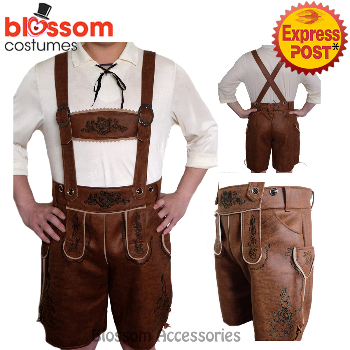 K98 Authentic German Brown Faux Suede Lederhosen Oktoberfest Beer Mens Costume Ebay 1000